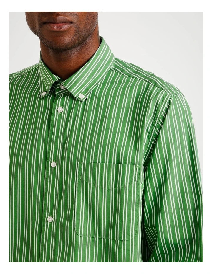 Kent Poplin Shirt IVORY/GREEN