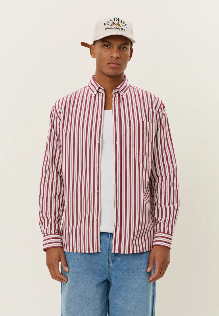 Kent Stripe Peached Poplin Shirt Red/white