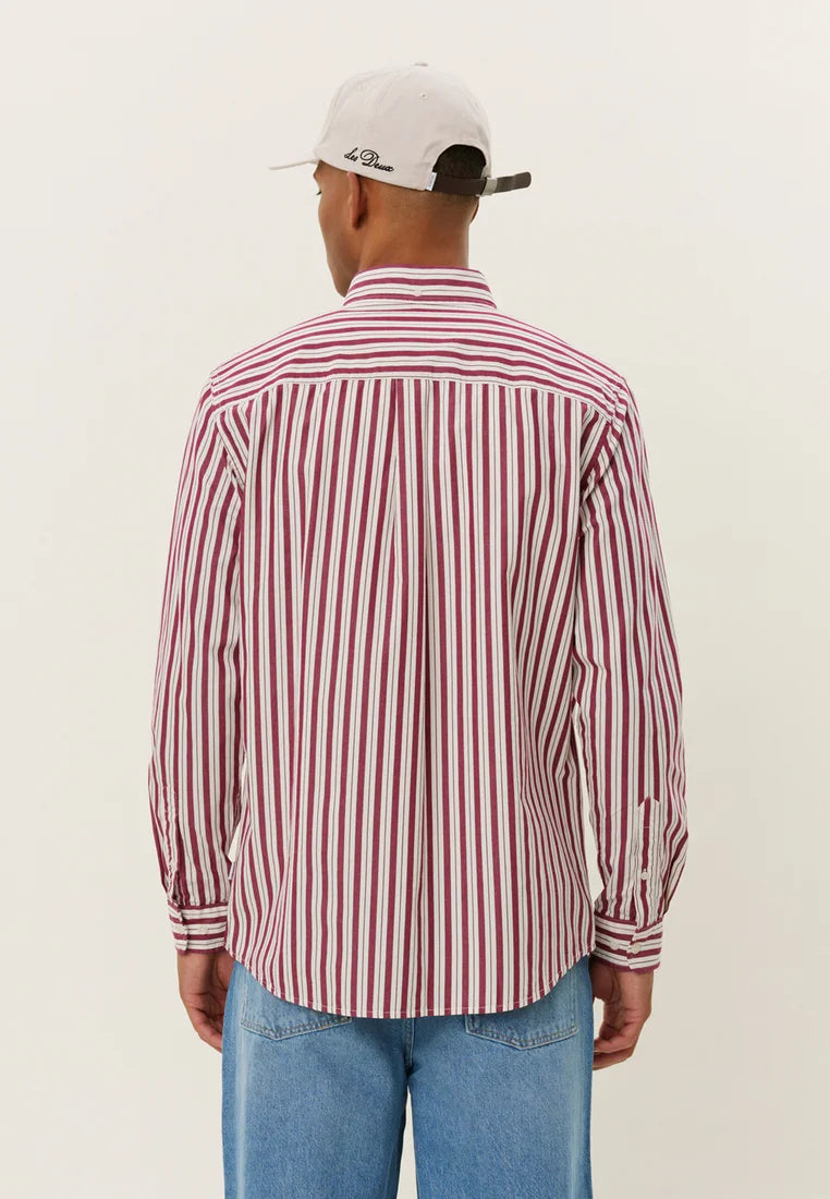 Kent Stripe Peached Poplin Shirt Red/white