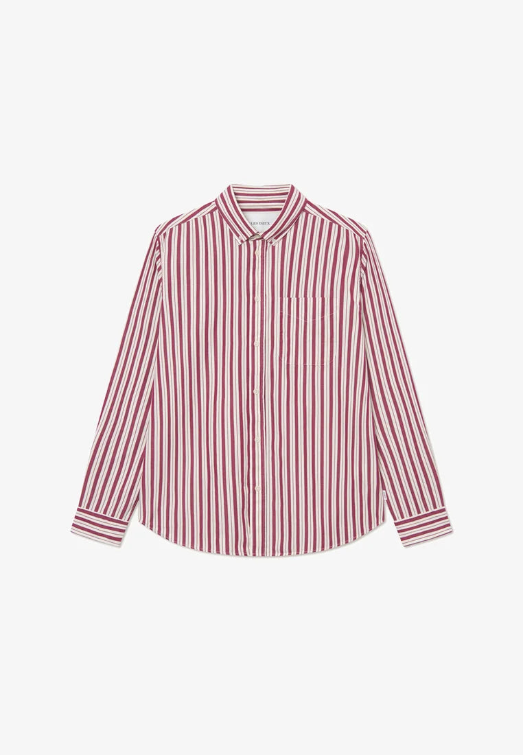 Kent Stripe Peached Poplin Shirt Red/white