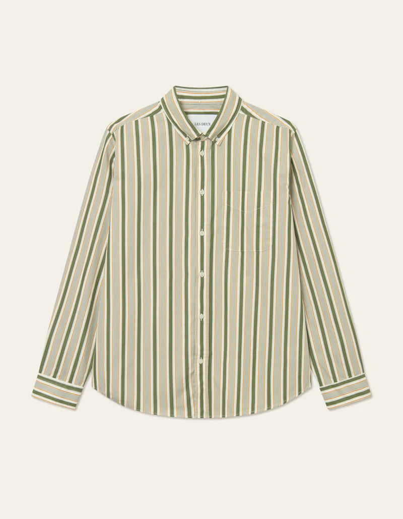 Kent Stripe Peached Poplin Shirt Green/thai