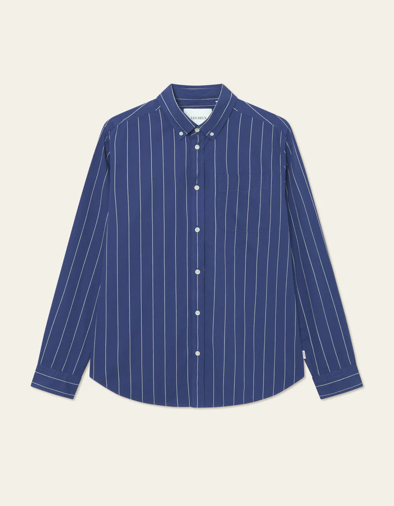 Kent Striped Peached Poplin Shirt, Blueprint/white