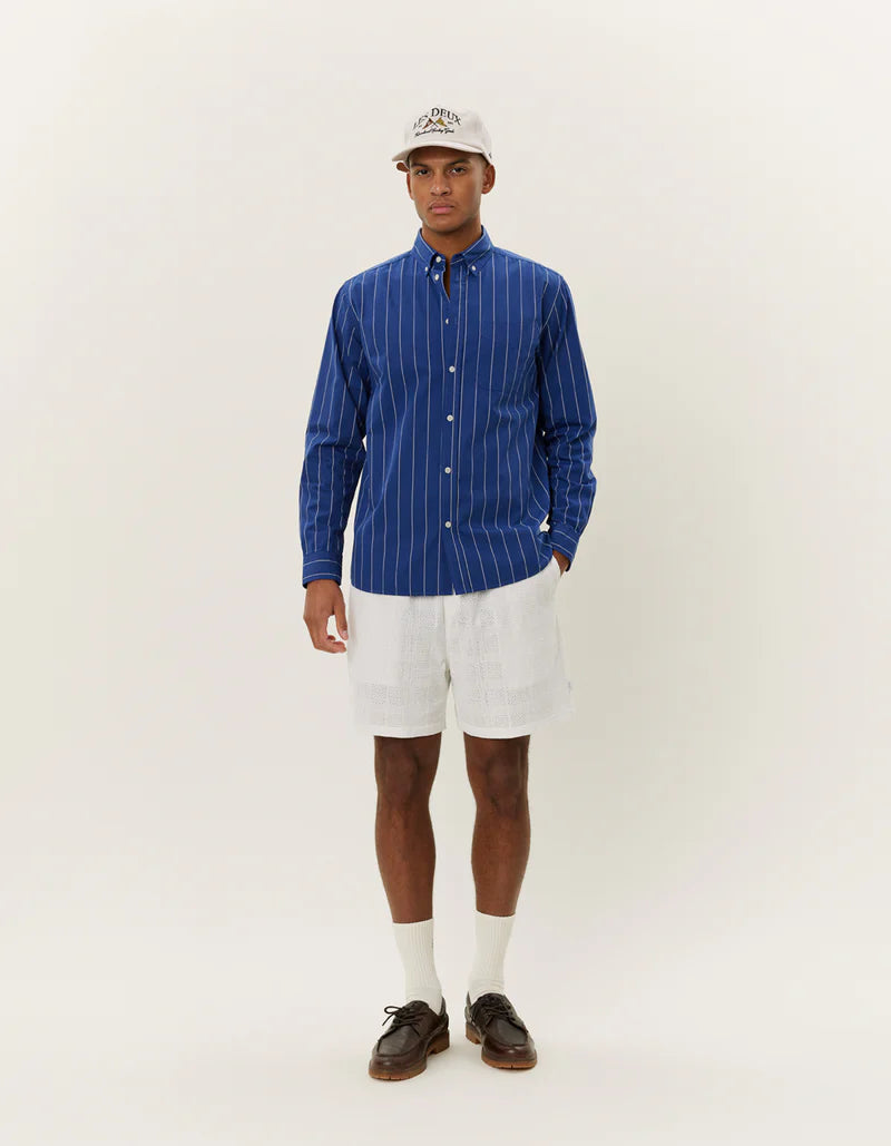 Kent Striped Peached Poplin Shirt, Blueprint/white