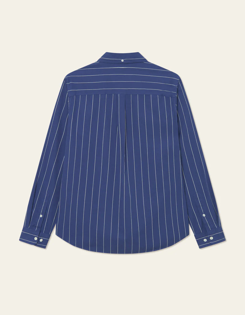 Kent Striped Peached Poplin Shirt, Blueprint/white