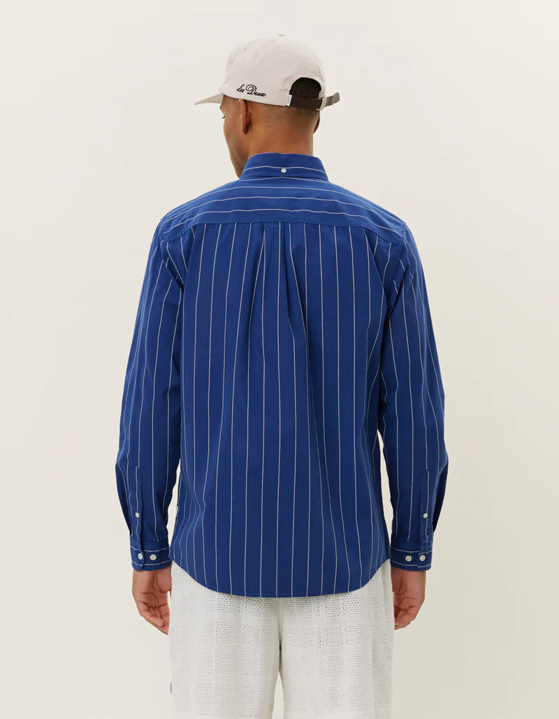 Kent Striped Peached Poplin Shirt, Blueprint/white