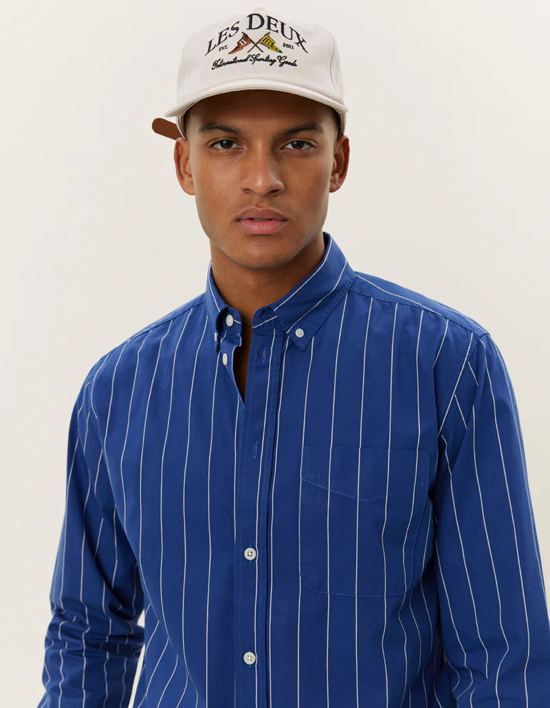 Kent Striped Peached Poplin Shirt, Blueprint/white