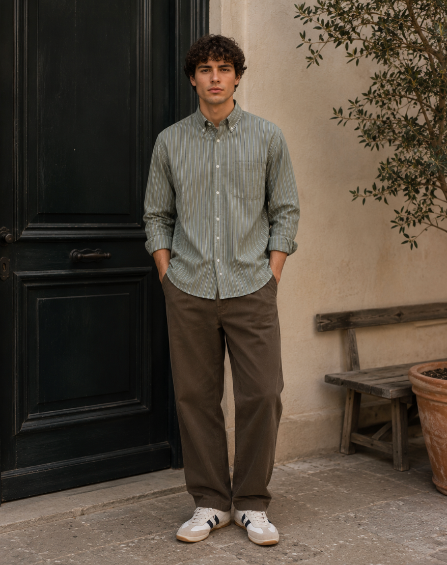 Les Deux Kolton Herringbone Shirt – White/Green