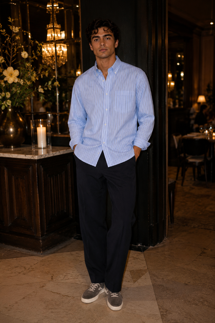 Les Deux Kolton Herringbone Shirt – White/Bel Air Blue