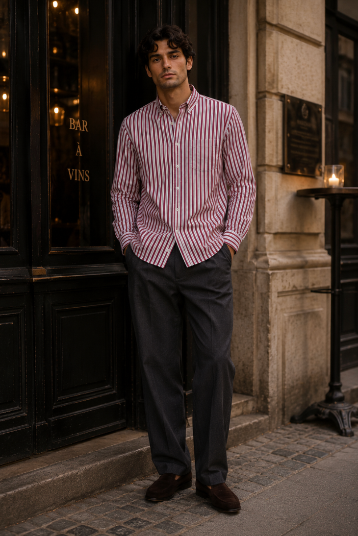 Kent Peached Poplin Shirt – Vija të Kuqe/Bardhë