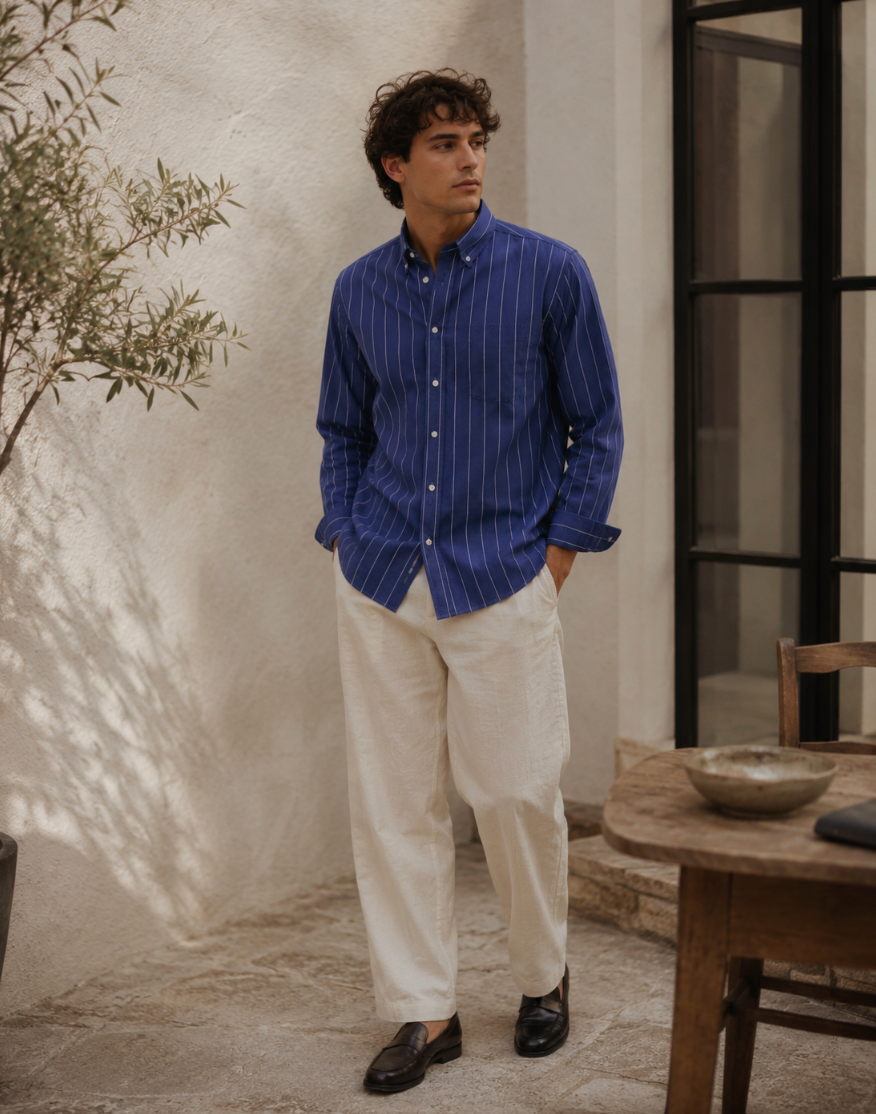 Kent Peached Poplin Shirt – Vija Blu/Bardhë