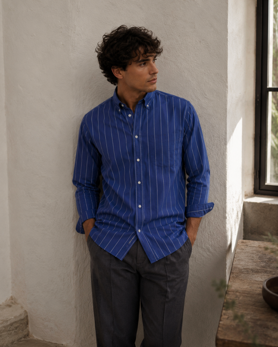 Kent Peached Poplin Shirt – Vija Blu/Bardhë