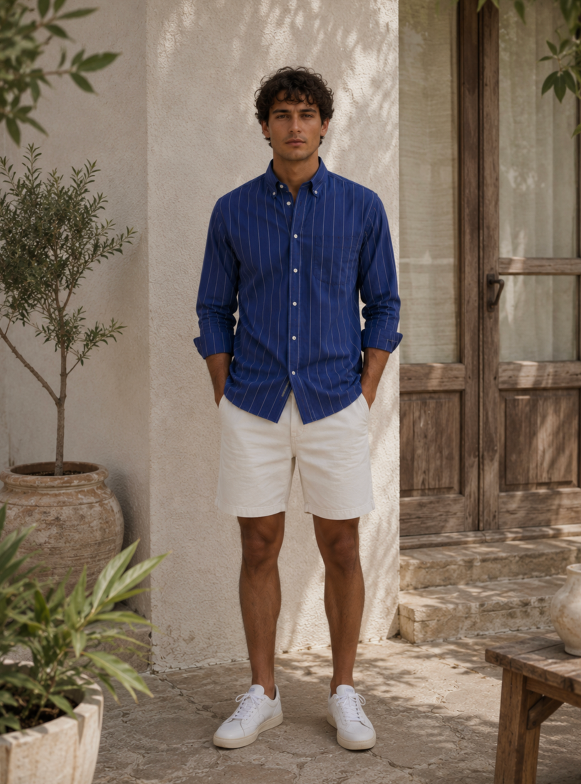 Kent Peached Poplin Shirt – Vija Blu/Bardhë
