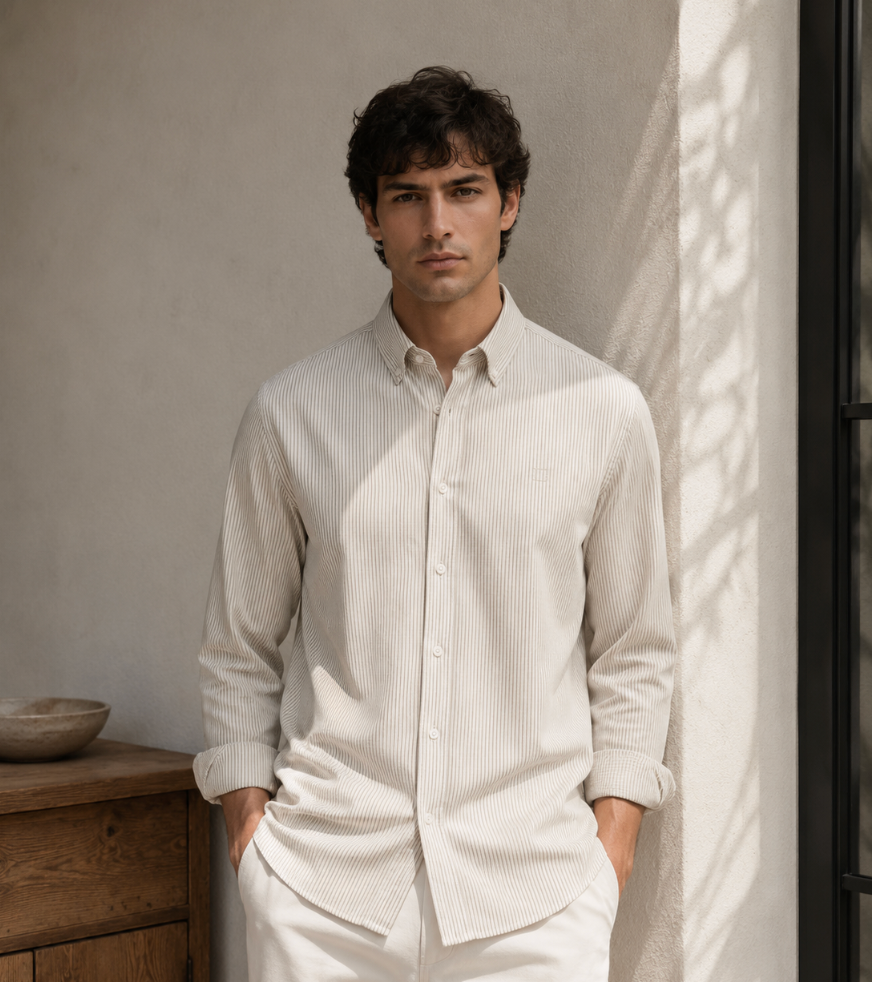 Konrad Oxford Shirt – Ivory/Gargoyle