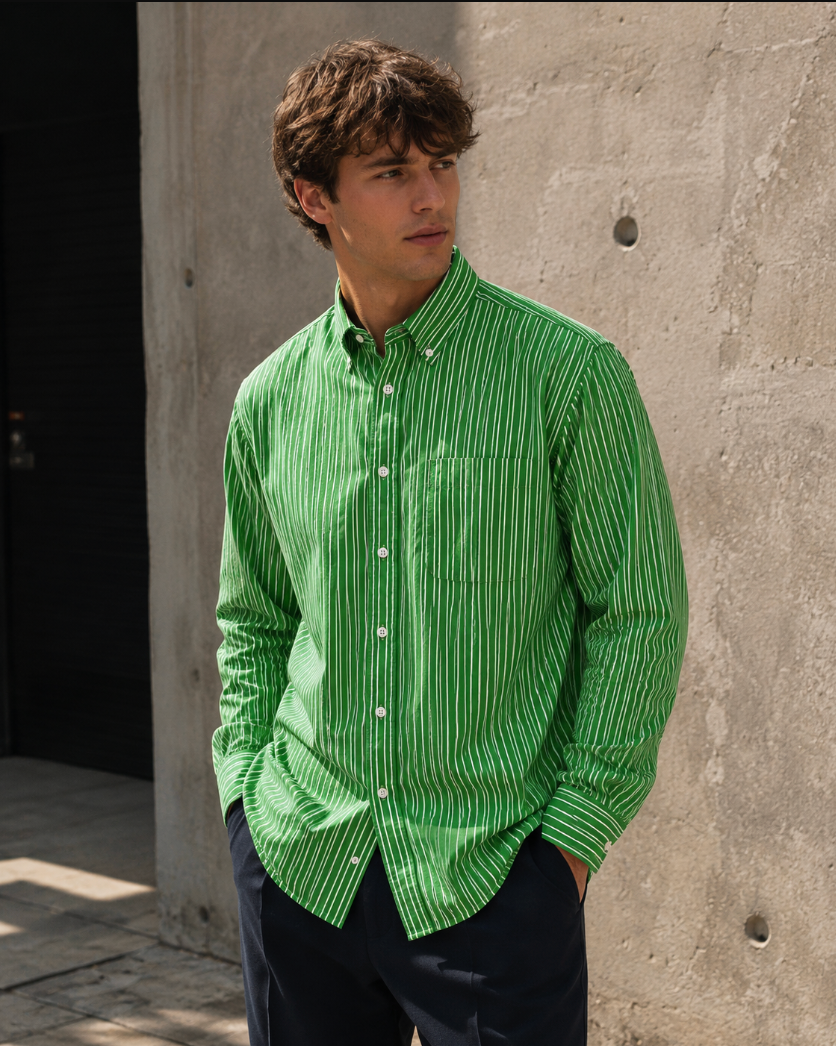 Kent Shirt – Ivory/Green