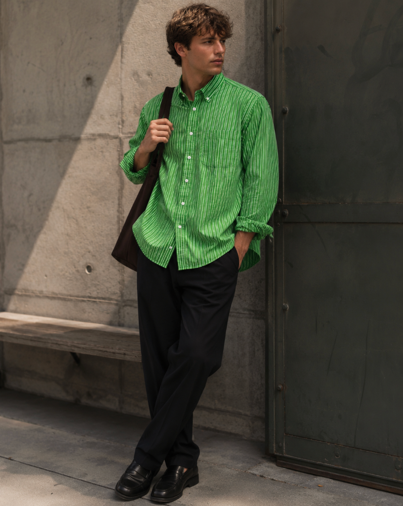 Kent Shirt – Ivory/Green