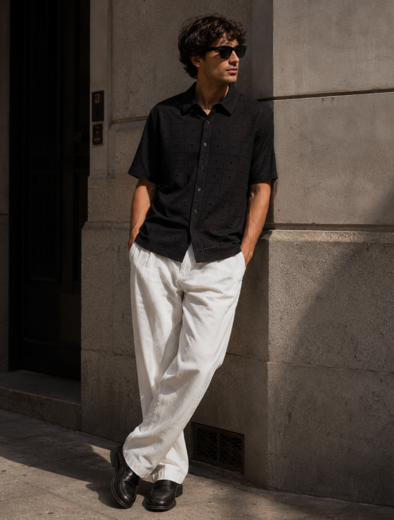 Les Deux Hector Broderie Anglaise Shirt – Black