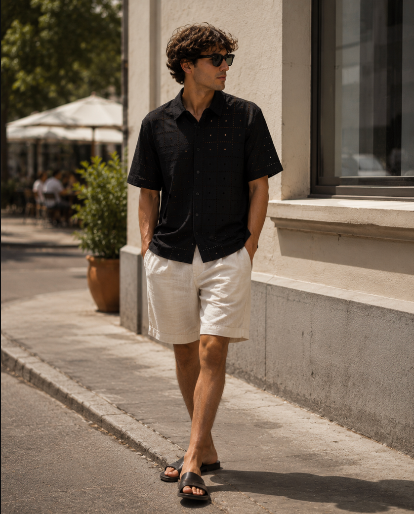 Les Deux Hector Broderie Anglaise Shirt – Black